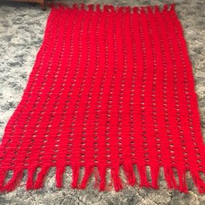 🌹Dainty in Red Afghan w/Fringe Hand Crocheted in Red